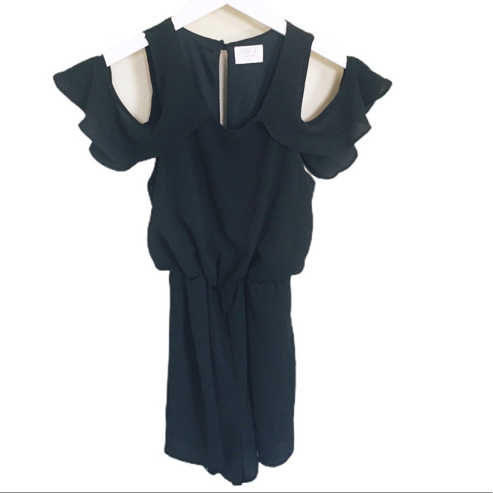SIENNA SKY Anthropologie Boho Cold Shoulder Romper Flutter Sleeve Black Small